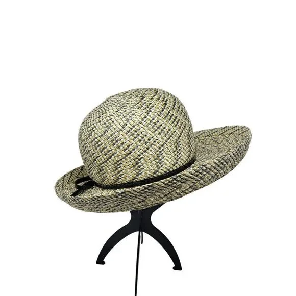 Vtg 60s Terry B. Womens‎ Woven Straw Sun Hat Yellow Checkered Black Bow Retro - Picture 7 of 8